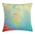 thumbnail image 1 of Mermaid Throw Pillow Cushion Cover, Soft Pastel Color Unusual Mermaid Fish Girl Listening to Ocean Sound in a Shell, Decorative Square Accent Pillow Case, 16 X 16 Inches, Coral Blue, by Ambesonne, 1 of 2