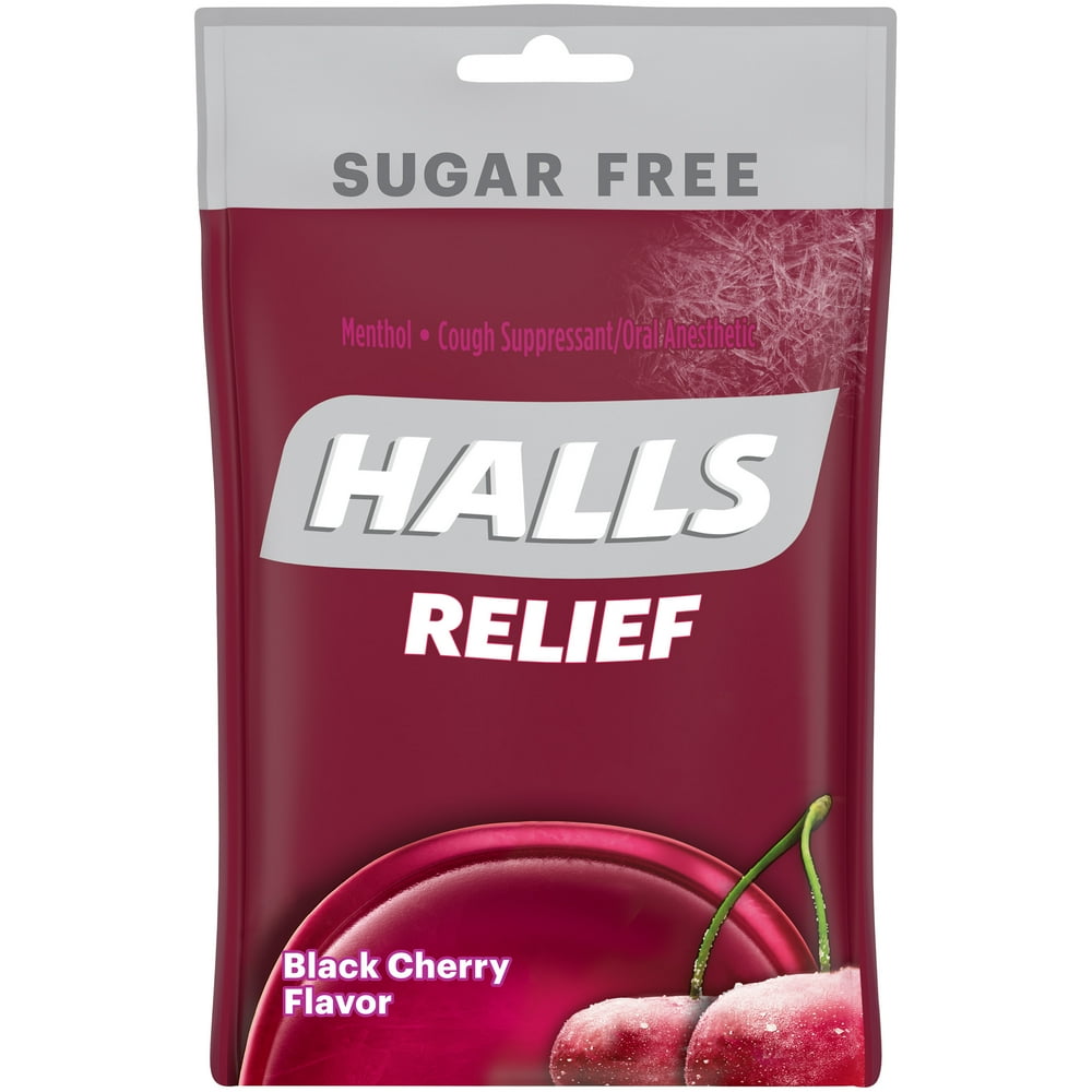 HALLS Relief Black Cherry Sugar Free Cough Drops, 25 Drops Walmart