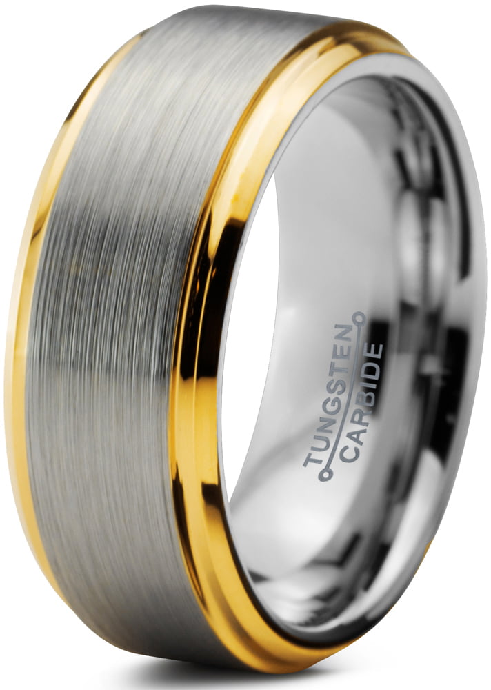 Tungsten Wedding Band Ring 8mm for Men Women Comfort Fit 18K Yellow Gold Plated Dome Brushed Polished