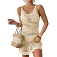 thumbnail image 3 of zaveiop Summer Crochet Hollow out Knit Beach Bathing Suit Swim Cover ups Cruise Outfits Vacation Dresses for Women 2026 (Beige, S), 3 of 7