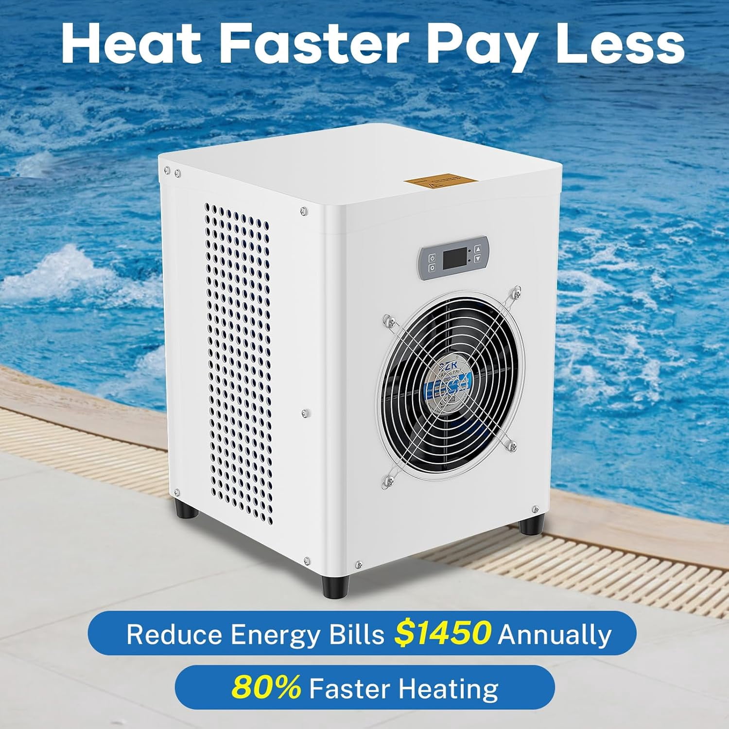 FICISOG Above Ground Pool Heater Electric, 15,609 BTU/hr Pool Water Heater for 4000GAL Above Ground Pools, 1000W Pool Heat Pump, 5.4 COP, 110V-130V/60Hz,White