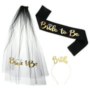 Bride Sash,Bride Sash Veil Headband -Tiara Crown Queen Crown for Bachelorette Party,Black Gold