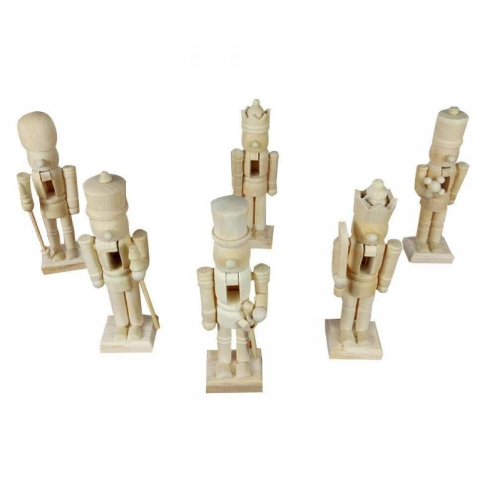 6 Pcs Unpainted Wooden Nutcracker Figurines DIY Blank Craft Kit for Christmas Ornaments