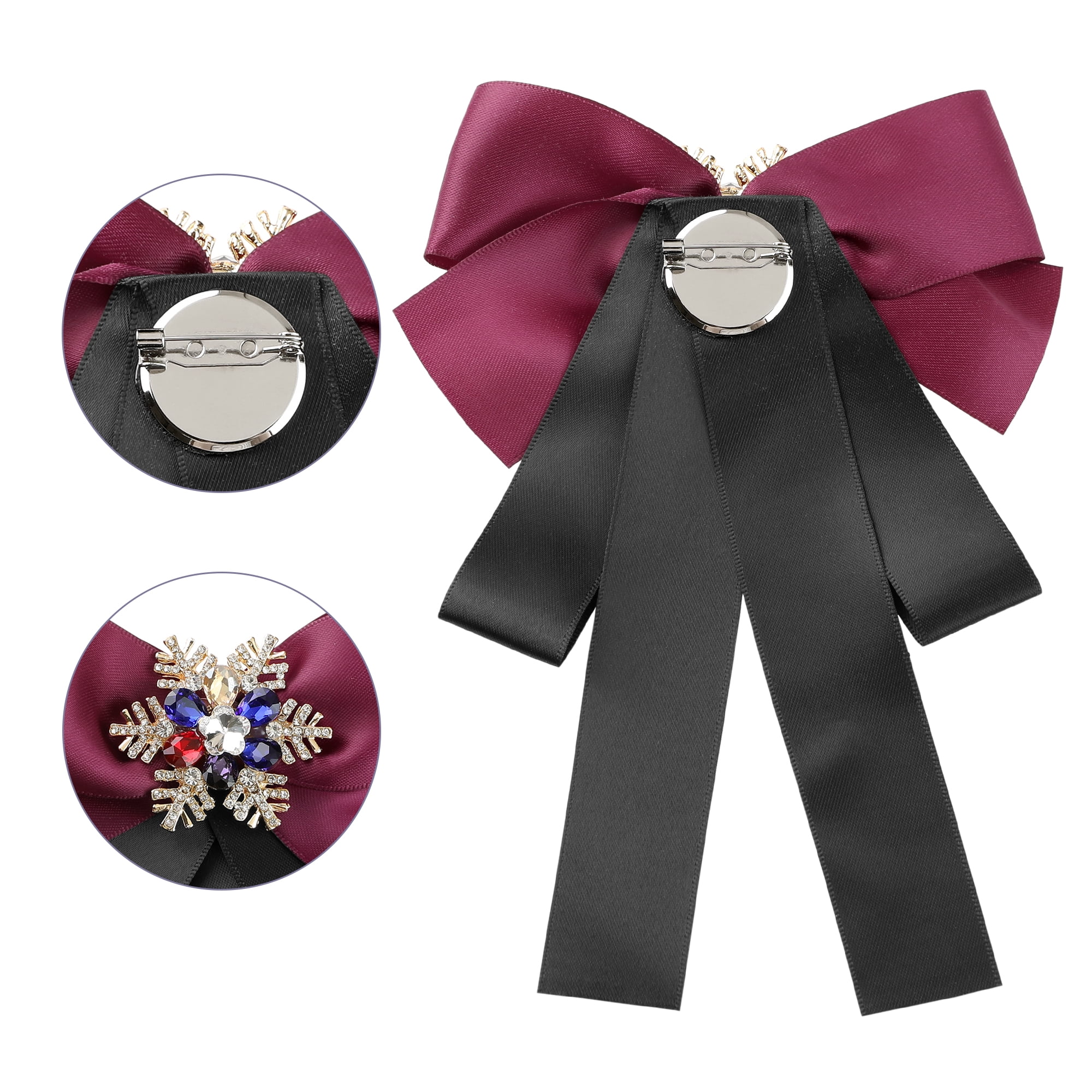 DARING DIVA Women's Christmas Snowflakes Rhinestone Ribbon Big Bow Tie Red Black