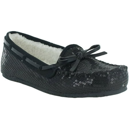 black sequin moccasins