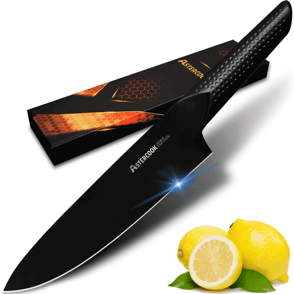 Astercook 8 Inch Professional Chef Knife, German High-Carbon Stainless Steel Kichen Knife, Dishwasher Safe, Ergonomic Handle - Elegant Black