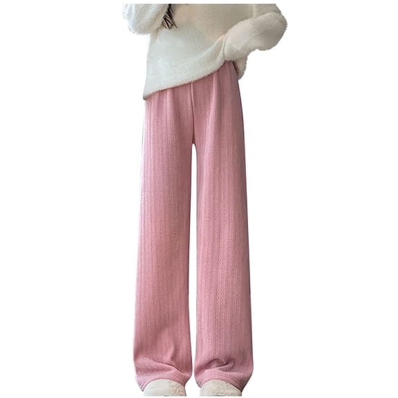 WREESH Womens Wide Leg Pants Corduroy Pants Solid Spring Fashion Leisure High Waisted Full Length Pants Pink