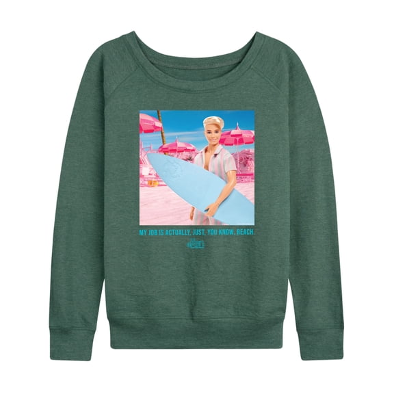 Barbie - Ken My Job Is Beach Women's Lightweight French Terry Wide Neck Long Sleeve Graphic Shirt