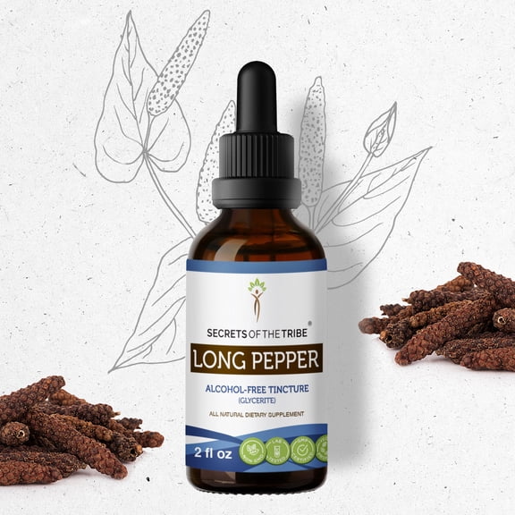 Secrets Of The Tribe Long Pepper Tincture Dietary Supplement, Natural Herbal Extract for Digestive Support, Long Pepper (Piper longum) Dried Pepper, Alcohol-Free Extract, Drops 2 oz