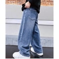 thumbnail image 5 of UACY Boys Baggy Jeans Kids Straight Wide Leg Cargo Pants Denim Y2K Teen Casual Loose Elastic Waist Summer Trousers (Blue, 15-16 Years), 5 of 7
