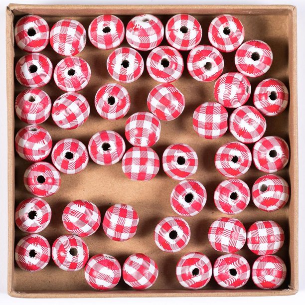 De Cuentas De Madera Para El Día De Acción De Gracias De Halloween, Cuentas De Madera Para Navidad De Otoño, Cuentas De Tela Escocesa De Búfalo De 16Mm, Cuentas De Madera Rústicas 100 Piezas Vogacara HA042071-03