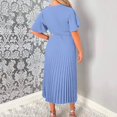 thumbnail image 4 of PEASKJP Plus Size Summer Dresses Short Sleeve A-Line Pleated Flowy Belted Dress Shirt Dress Light Blue XL, 4 of 5