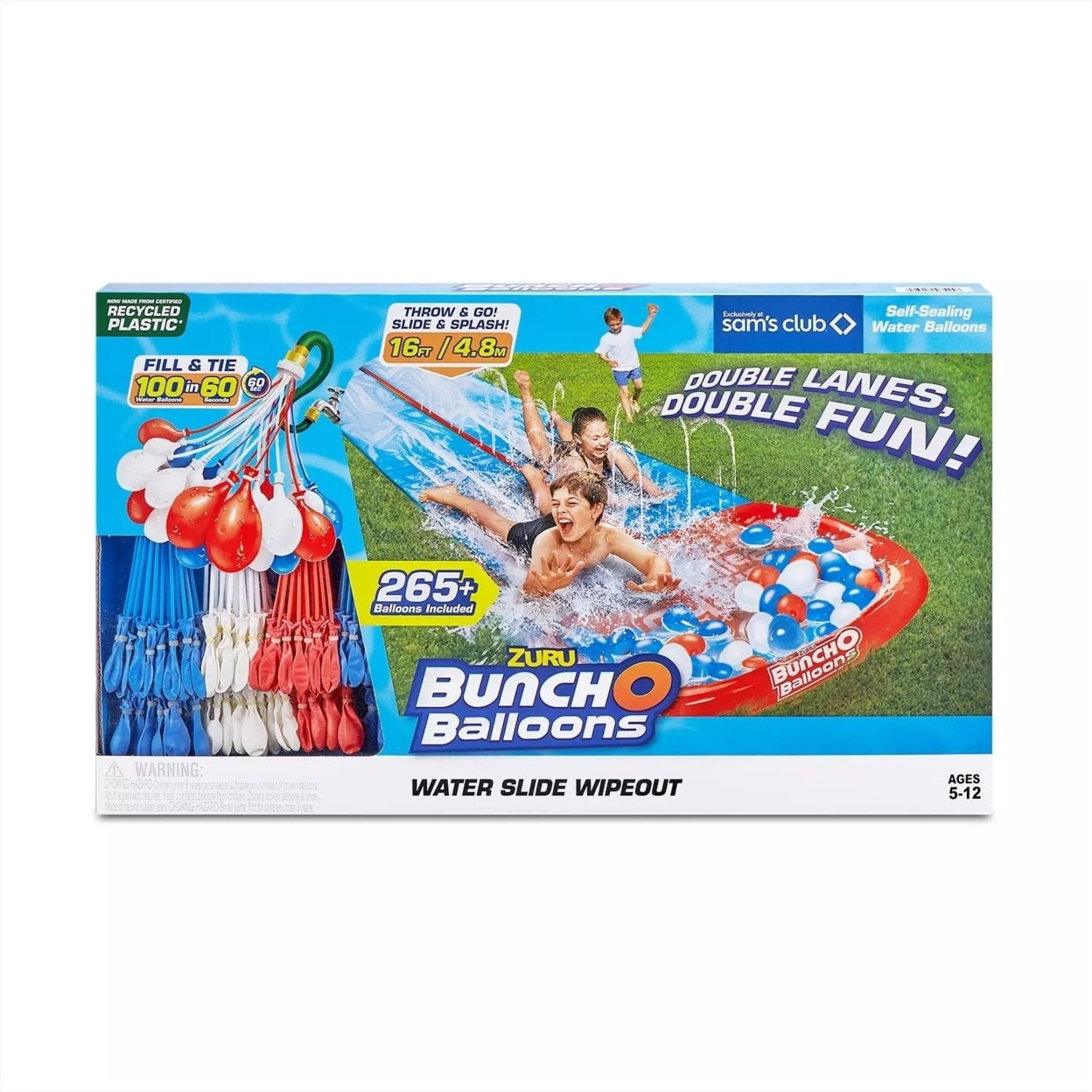 ZURU Red White Blue Water Slide Large 2 Lane With 8 Bunch O Balloons