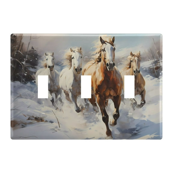 3 Gang Switch Covers Horses in Winter Light Wall Plate Home Faceplate Switch Plates 6.37”x4.48”