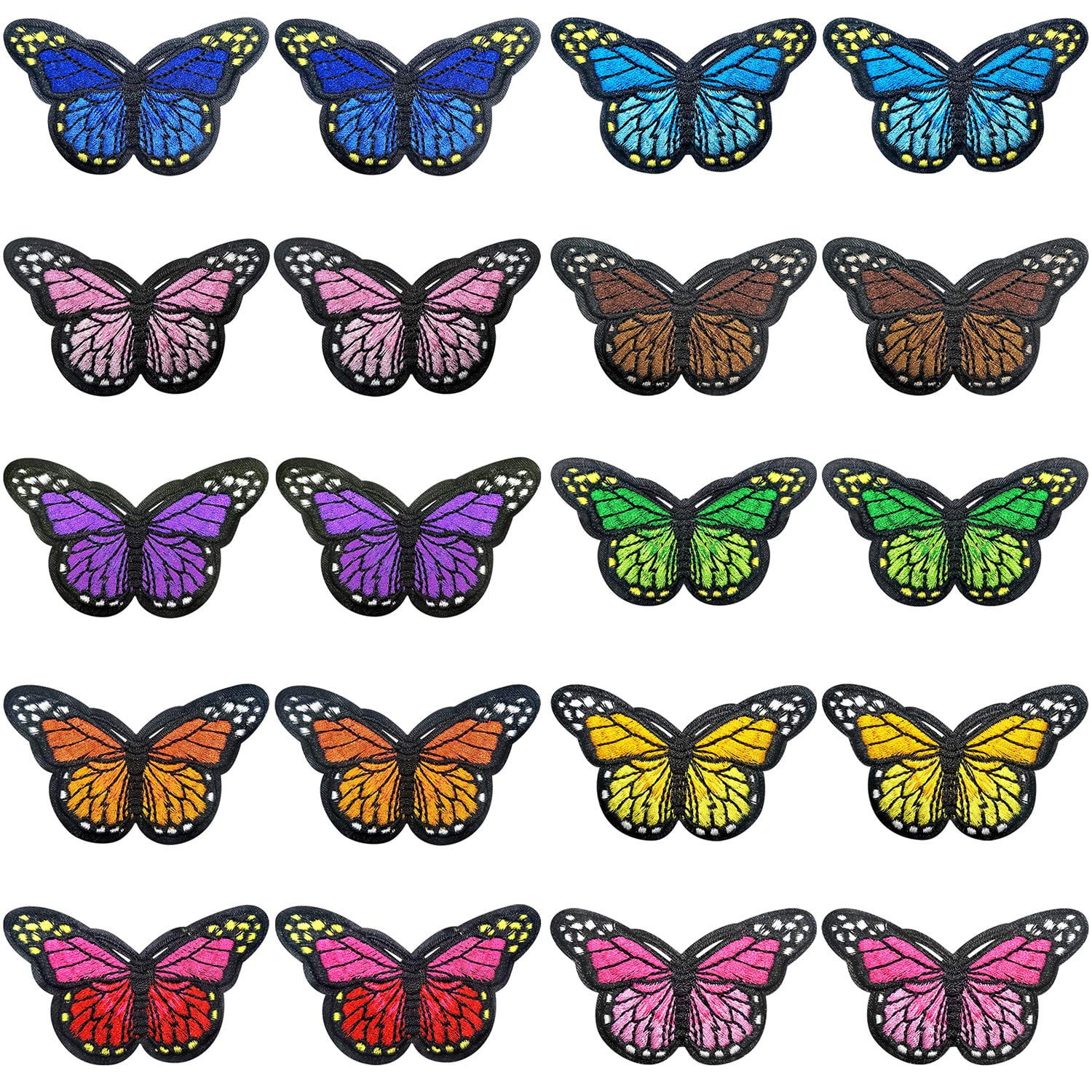 butterfly iron on patch badge red blue orange green pink