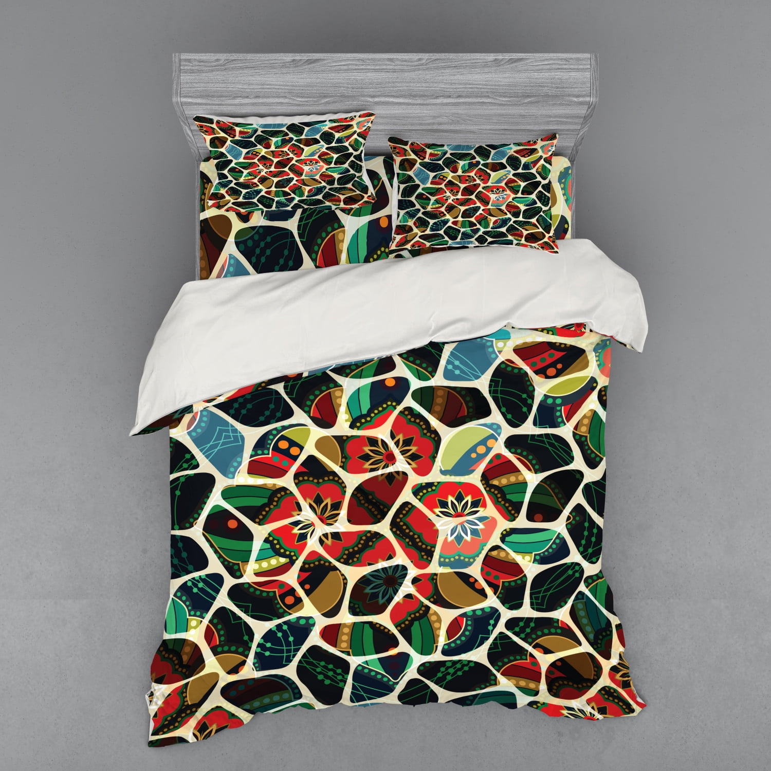 Colorful Duvet Cover Set, Abstract Pattern with Shapes Superimposed