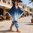 thumbnail image 4 of Xixirimido Blue Tie-dye Print Kaftan Dresses for Women Plus Size V-Neck Moo Moos Batwing Sleeve Caftan Beach Dress Bathing Suit Cover-Up Loungewear, 4 of 7