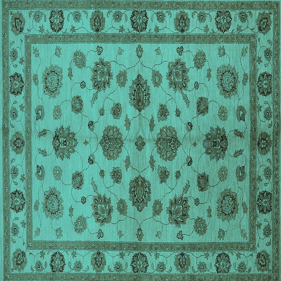 Ahgly Company Indoor Square Oriental Turquoise Blue Industrial Area Rugs, 4' Square