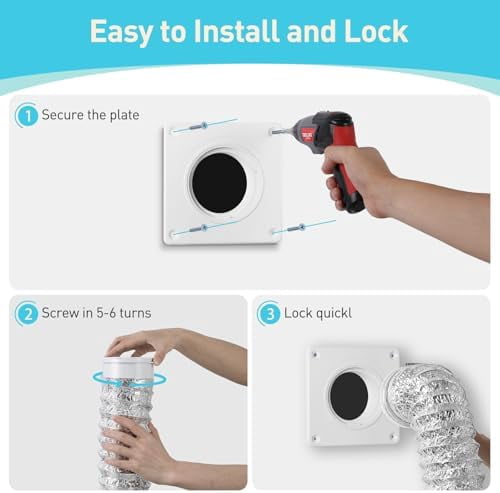 Dryer Vent Hose Connector Kit, 4" Diameter Dryer Duct, 8 ft Long, 7 x 7" Dryer Vent Wall Plate, Quick Connect and Disconnect, Fit 4 Inch Pipe, For Dryer Washer Bathroom Greenhouse Indoor