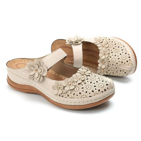 

Sandals for Women Flower Wedge Slipper Dressy Summer Close Toe Sandals Comfy Arch Support Sandal for Beach Travel