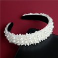 thumbnail image 2 of Diadema nupcial con cuentas gruesas y anchas de satén brillante con nudo de perla de imitación blanca, aro para el pelo elegante, Accesorios para peinados para mujeres y niñas, 2 of 4