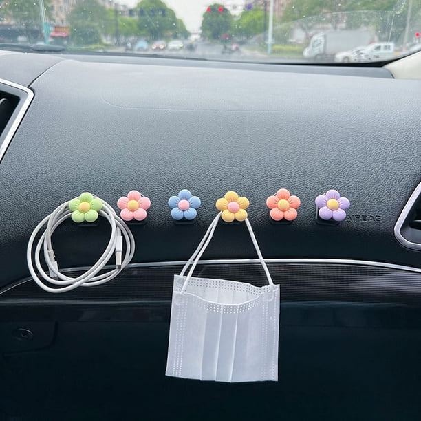 Lindo pequeño gancho de flor para coche, decoración, almacenamiento para coche, gancho pequeño multifunción, mini gancho adhesivo