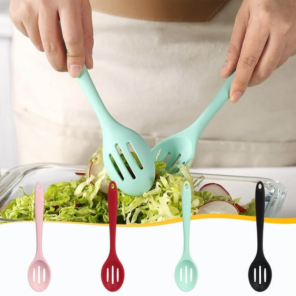 Ustensiles de Cuisine en Silicone à Moins de 5 $! Cuillère et Passoire Ajourées en Silicone CQCYD avec Long Manche, Outil de Cuisson de Cuisine pour Soupe, Nouilles et Salade, Spatule et Louche de Service Flexibles Antiadhésives
