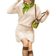 thumbnail image 5 of Fall Winter Long Sleeve Women 2 Piece Skirt Sets Solid Color Knit Sweater and Mini Skirt Set, 5 of 7