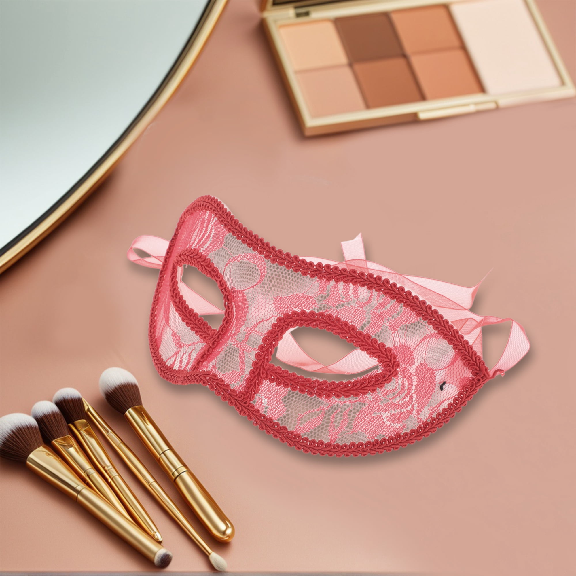 Unique Bargains Elegant Lace Half Face Party Mask for Parties Red