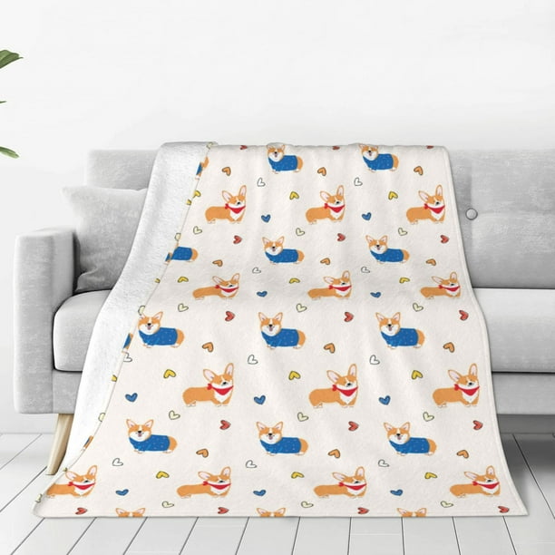 Fotbe Corgi Dog And Heart Manta de Franela Acolchonada con Estampado, Súper Suave y Esponjosa, Extra Grande para Sofá, Cama, Uso Todo el Año-50"x40"
