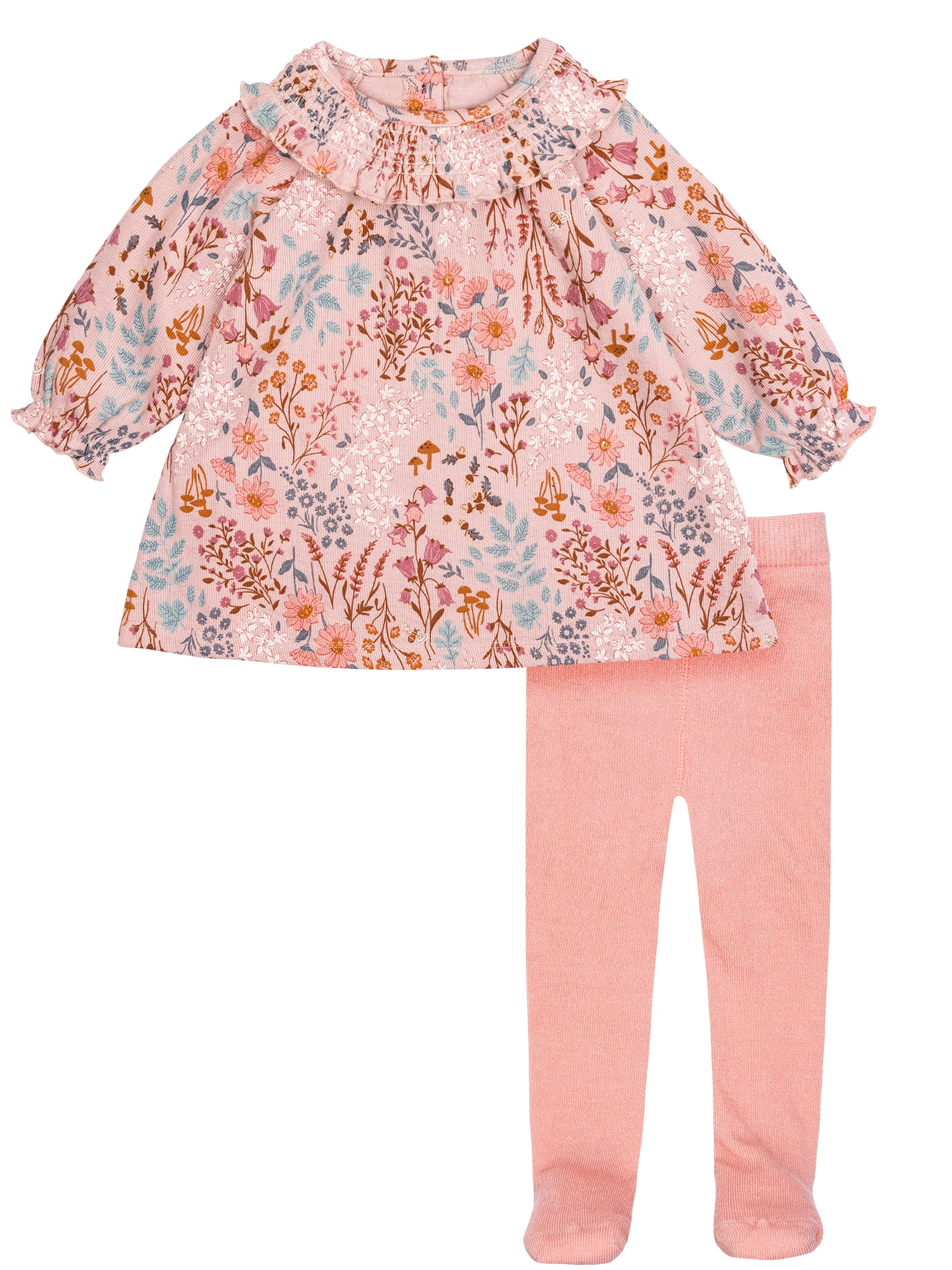 Modern Moments by Gerber Baby Girl Smocked Dress and Tights, 2-Piece Set, Sizes 0/3 Months - 24 Months