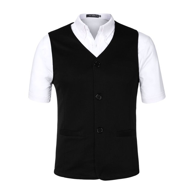 INSPIRE CHIC Men's V Neck Sleeveless Two Pockets Button Down Vests Black XL