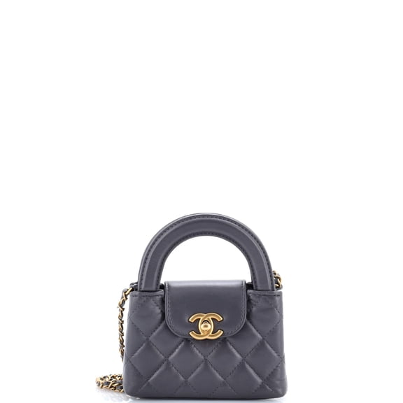 Pre-Owned Kelly Top Handle Shopping Bag Quilted Shiny Aged Calfskin Nano By Rebag