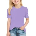 thumbnail image 6 of Deals Mwjwdo Girls Puff Short Sleeve Shirts Summer Ribbed Knit Crewneck T Shirt Tops Tee Blouse Fashion Tees 4-14 Years Purple 11 Years, 6 of 9