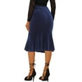 thumbnail image 3 of Unique Bargains Women's Feminine Chic Retro Bodycon Elastic Back Velvet Midi Skirt M Dark Blue, 3 of 6