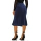 thumbnail image 3 of Falda Midi Slim Fit de Cintura Alta de Terciopelo Elástico con Dobladillo de Cola de Pez para Mujeres Chic en Azul Oscuro, 3 of 6