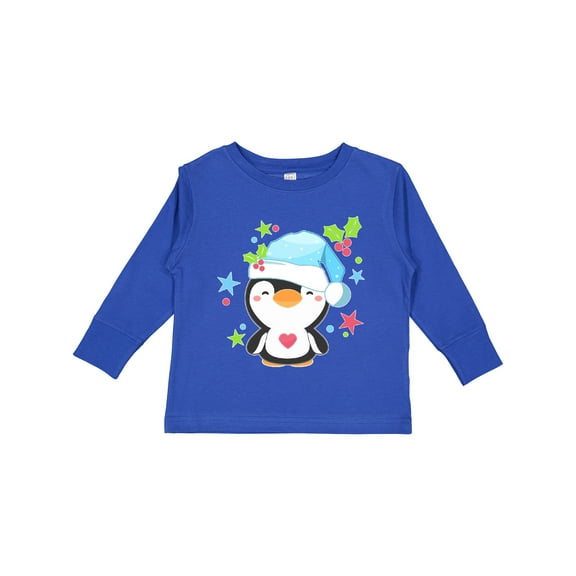 Inktastic Cute Christmas Penguin with Heart and Holly Boys or Girls Long Sleeve Toddler T-Shirt