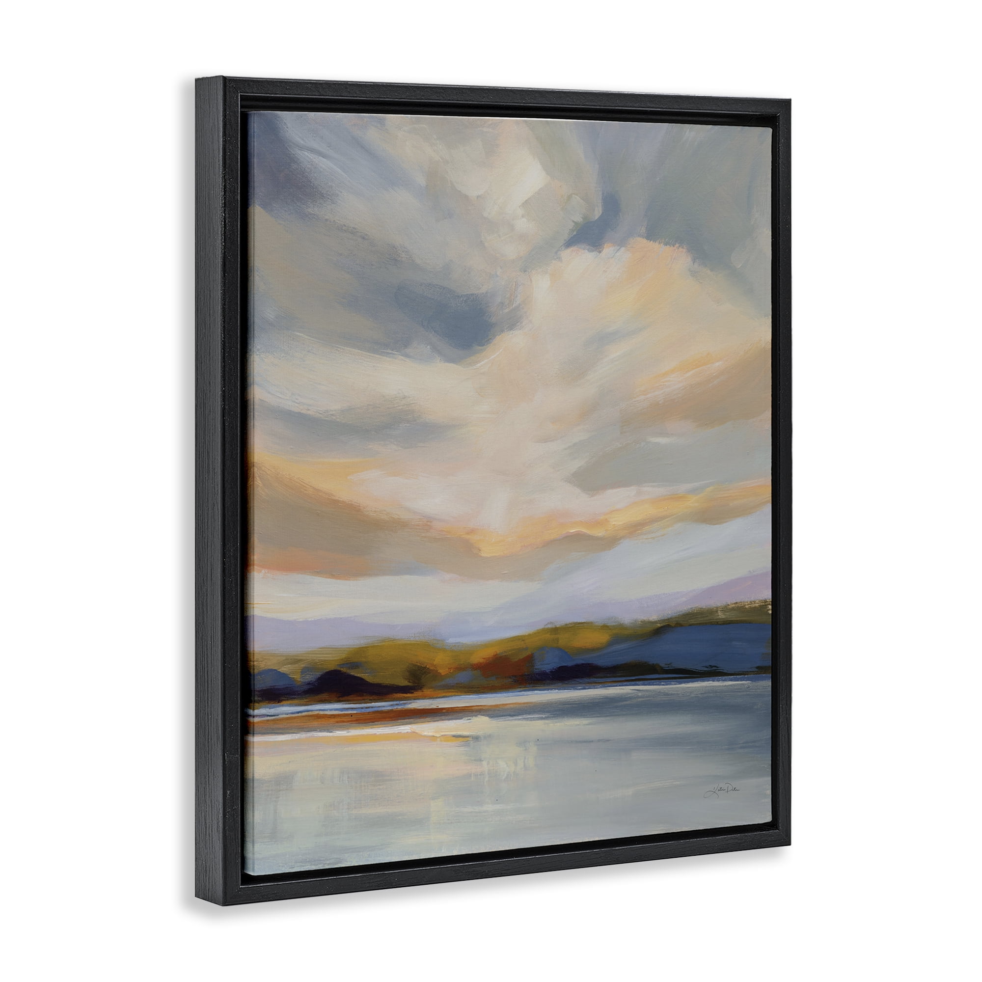 Stupell Industries Morning Glory Seascape Landscape Painting Black Floater Framed Art Print Wall Art, 17 x 21