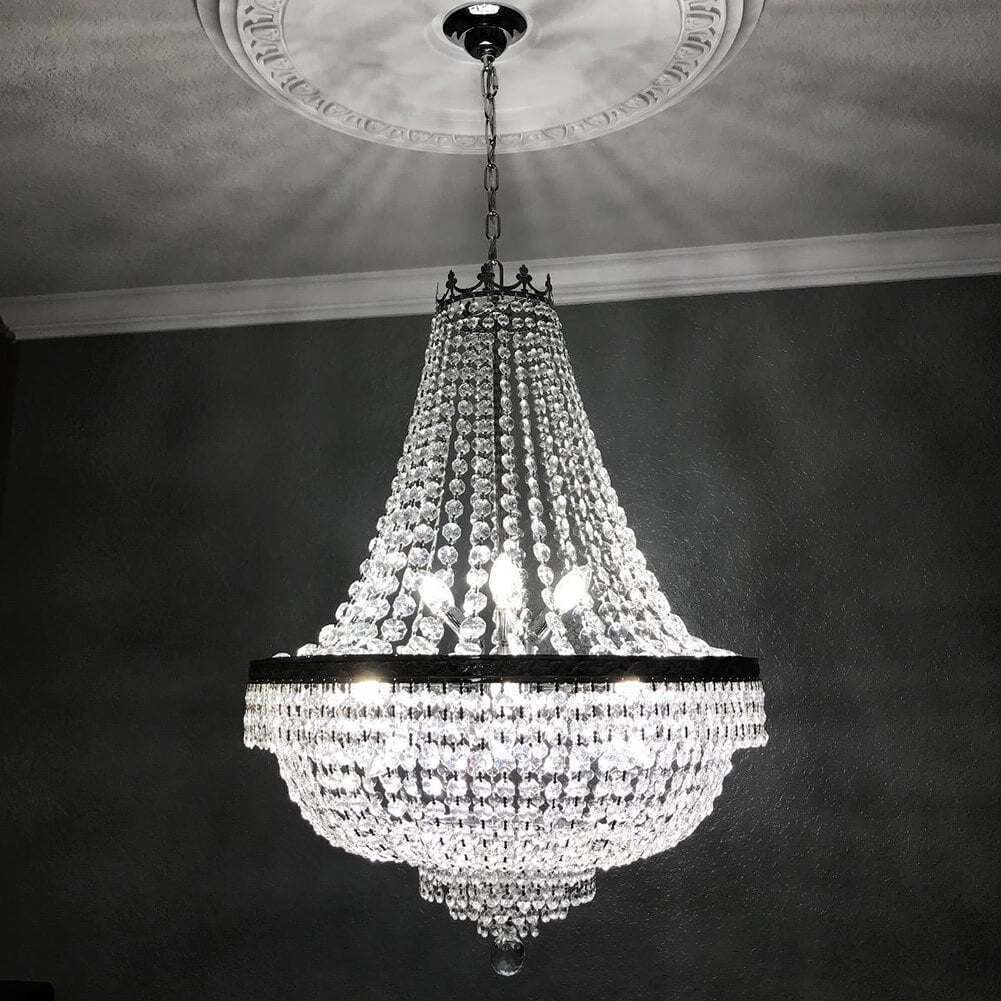French Empire Crystal Chandelier Large Foyer Ceiling Lighting LED Lamp 9 Light (Bulbs Not Included)
