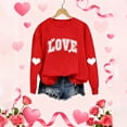 thumbnail image 2 of Women's Long Sleeve Tops Valentines Day Holiday Outfits Crewneck Sweatshirts Love Hearts Print Pullover Loose Fit (L, Red 02), 2 of 5