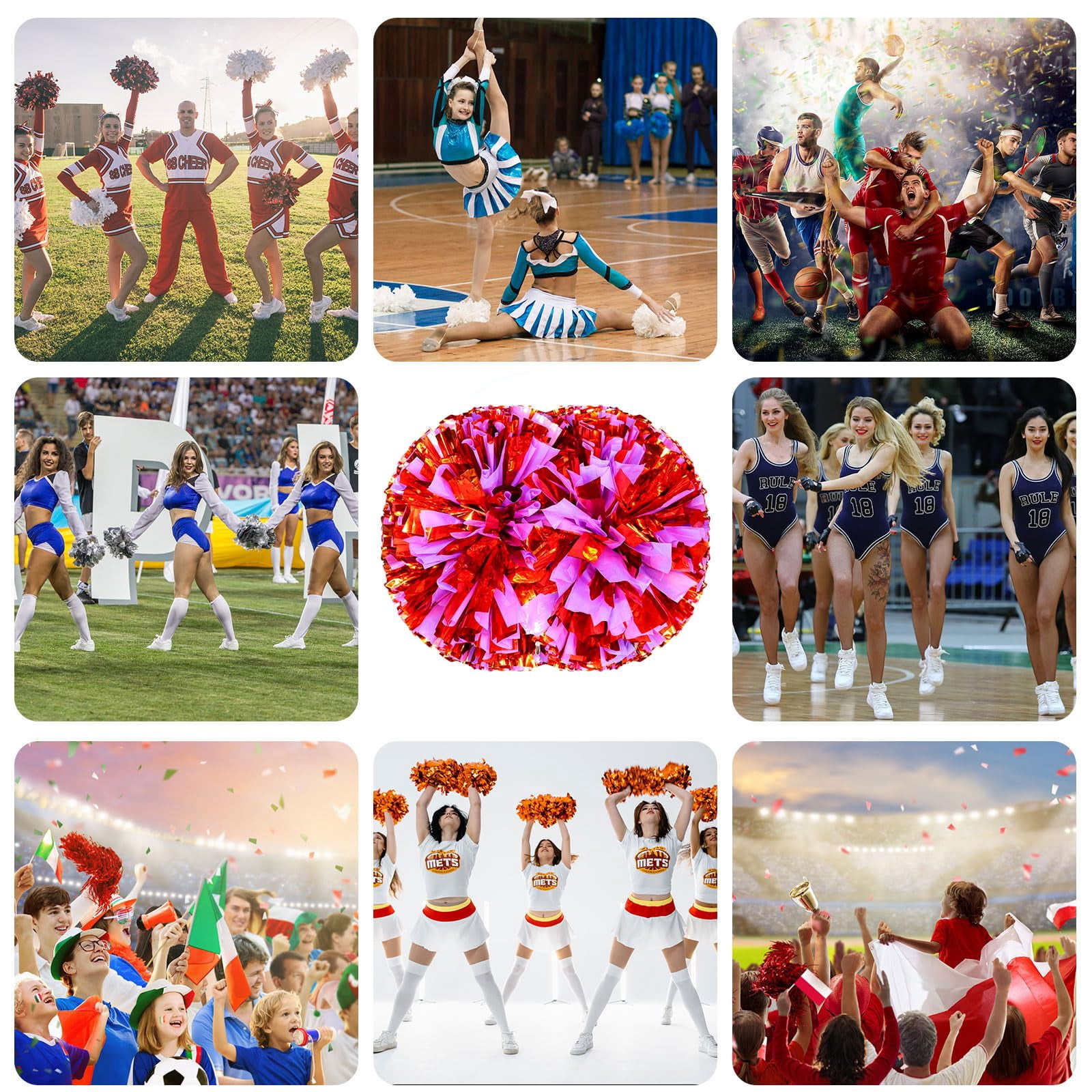 12 Pcs Cheerleading poms,14.57inch pom poms Cheerleading with Handle Style Cheer Pom Pomsfor Dance, Matches, Team Spirit Sports