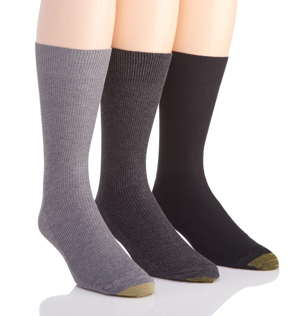Men's Gold Toe 345S Metropolitan Cotton Crew Dress Socks 3 Pack (Grey
