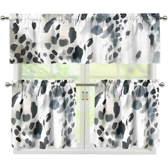 Ink Black Spot Kitchen Curtains Sets with Valance and Tier Sets Valance and Tiers Kitchen Window Decor Light Filtering Energy Efficient Curtain Set for Small Window