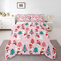 Manfei Cute Snowman Bedding Comforter Set for Girls, Dreamy Christmas Snowflake Twin Comforter Sets, Fairy Tale Reversible Bedding Set, Super Cozy Room Decor, 2-Piece