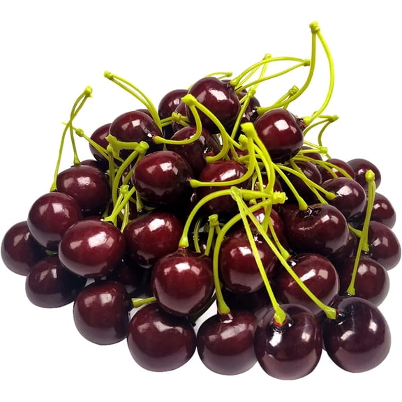 50 Pcs Artificial Cherries,Fake Red Cherry,Plastic Artificial Fake Cherries Fake Fruit for Home Kitchen Dining Kitchen Party Model Decoration(Dark Red 30mm/1.18inch)