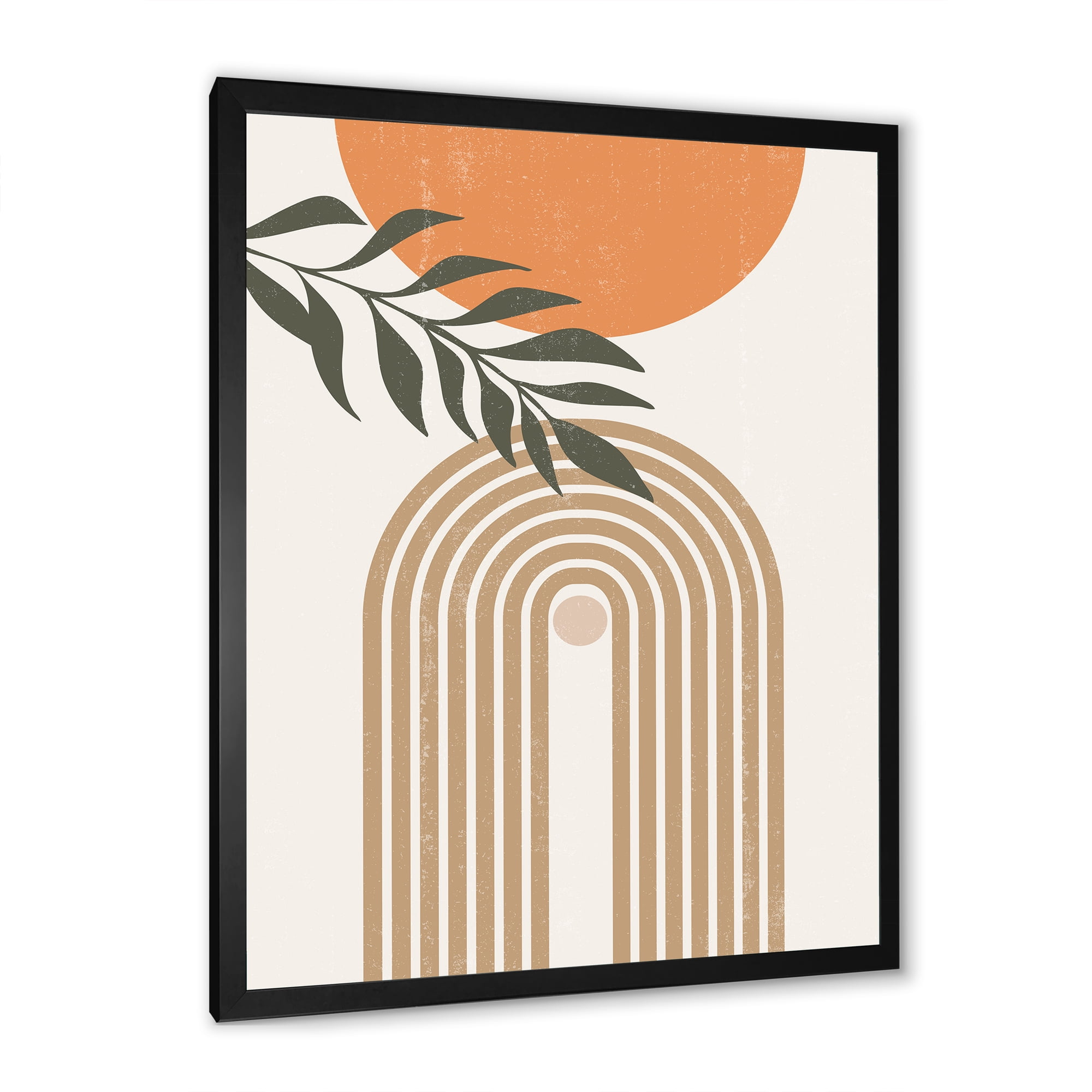 Designart 'Abstract Moon Sun Leaves I' Modern Framed Art Print