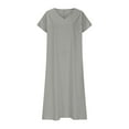 thumbnail image 4 of Robe Décontractée en Lin Col en V Manches Courtes Ample pour Femmes, Robe de Jour Confortable Couleur Unie, 4 of 5