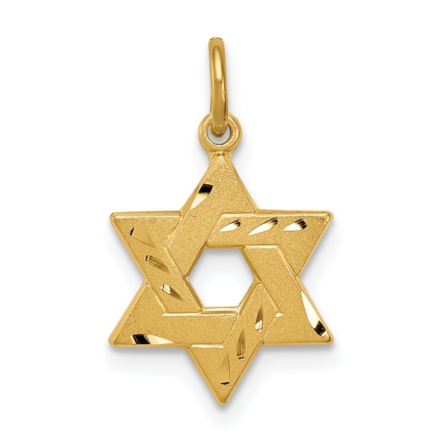 Pendentif en Forme d'Étoile Juive Gravée en Argent Sterling 925 Ton Or