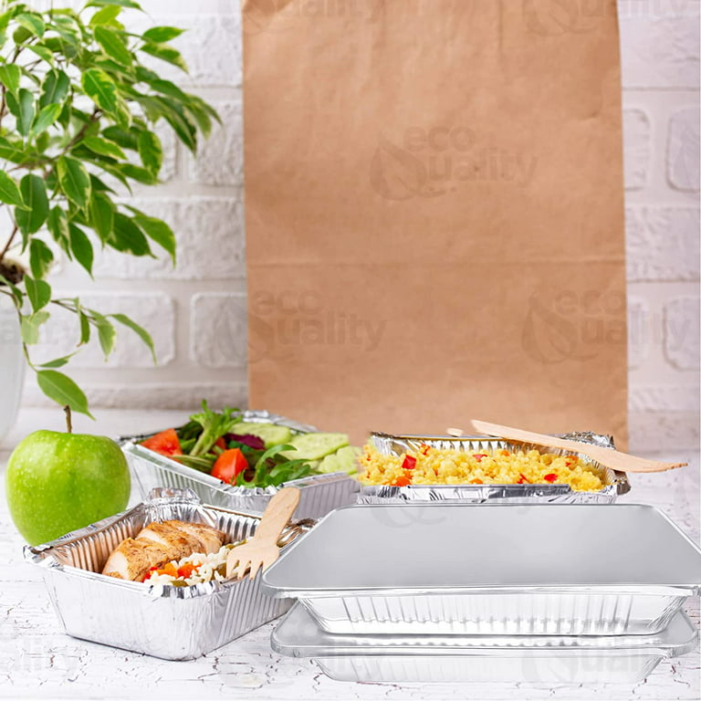 EcoQuality [40 Pack] Heavy Duty Full Size Shallow Aluminum Pans with Lids Foil Roasting & Steam Table Pan 21x13 inch Shallow Chafing Trays for Catering