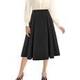 thumbnail image 7 of Women's Vintage Long Skirts Solid Color Elegant Elastic Waist Pleated A-Line Casual High Waist Midi Skirt Plus Size, 7 of 7